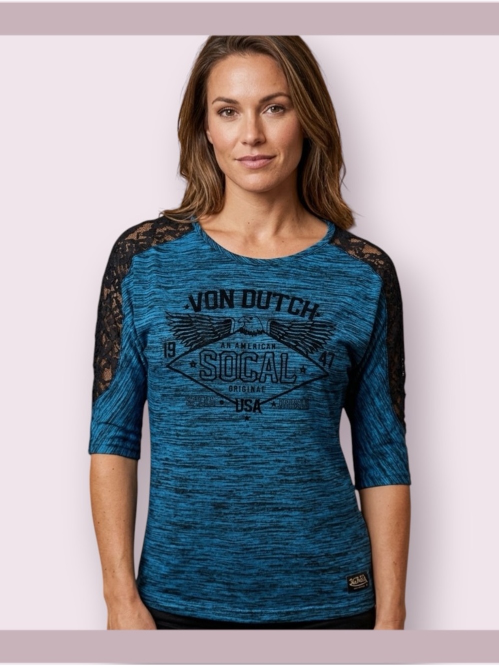 Von Dutch SoCal Blue-Black Space Dyed Lace Top